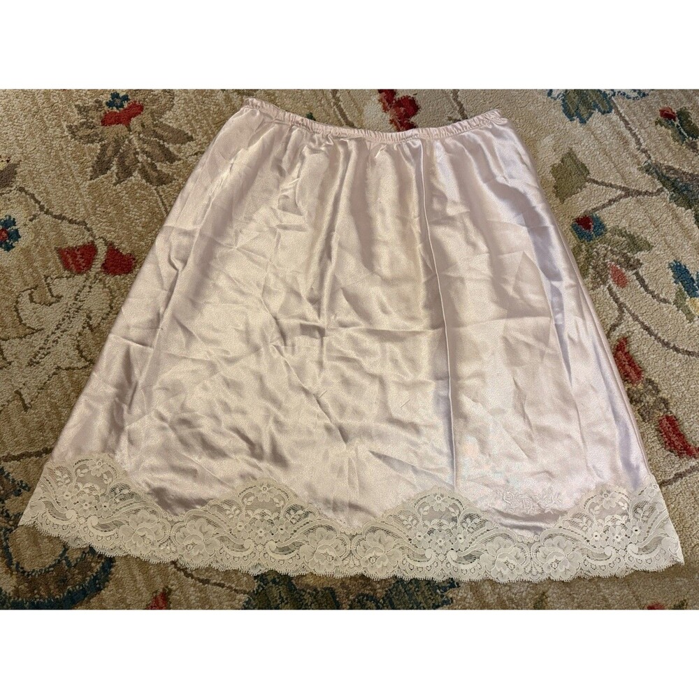 Christian Dior Vintage Light Pink Half Slip Skirt Lace Trim M Made In USA